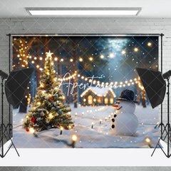 Aperturee - Aperturee Blurry Light Strip Snowman Trees Christmas Backdrop