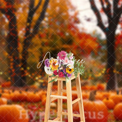 Aperturee - Aperturee Blurry Maple Grove Pumpkins Autumn Photo Backdrop