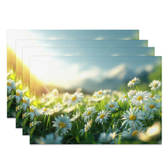 Aperturee - Aperturee Blurry Natural Sunrise Daisy Field Set Of 4 Placemats