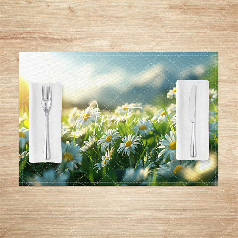 Aperturee - Aperturee Blurry Natural Sunrise Daisy Field Set Of 4 Placemats