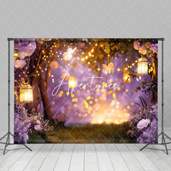 Aperturee - Aperturee Blurry Night Forest Light Purple Floral Backdrop