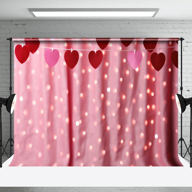 Aperturee - Aperturee Blurry Pink Curtain Heart Valentines Day Backdrop