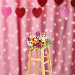 Aperturee - Aperturee Blurry Pink Curtain Heart Valentines Day Backdrop