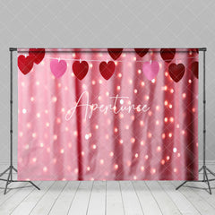 Aperturee - Aperturee Blurry Pink Curtain Heart Valentines Day Backdrop