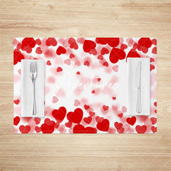 Aperturee - Aperturee Blurry Red Hearts Valentines Day Set Of 4 Placemats