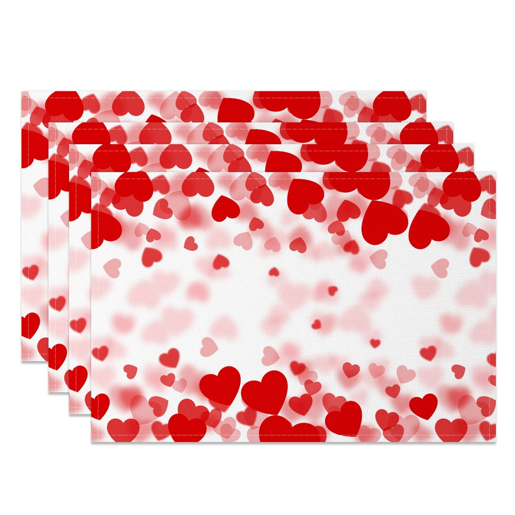 Aperturee - Aperturee Blurry Red Hearts Valentines Day Set Of 4 Placemats