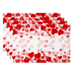 Aperturee - Aperturee Blurry Red Hearts Valentines Day Set Of 4 Placemats