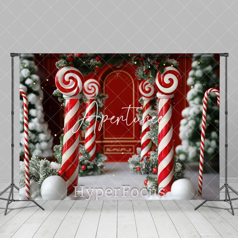 Aperturee - Aperturee Blurry Red White Candy Cane Christmas Vibe Backdrop