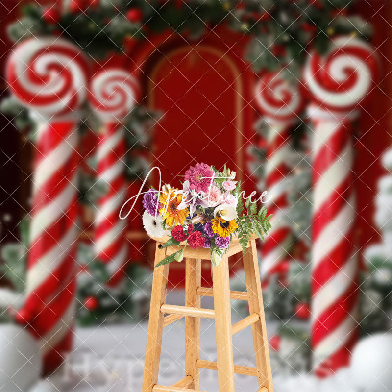 Aperturee - Aperturee Blurry Red White Candy Cane Christmas Vibe Backdrop