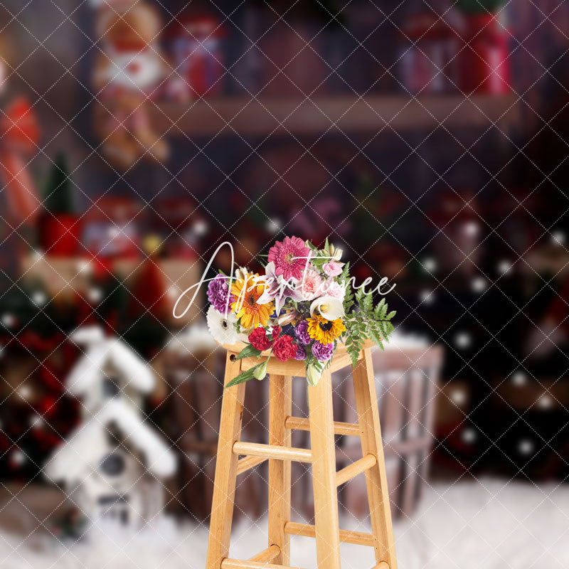 Aperturee - Aperturee Blurry Snowy Barrel Christmas Vibe Photo Backdrop