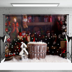 Aperturee - Aperturee Blurry Snowy Barrel Christmas Vibe Photo Backdrop