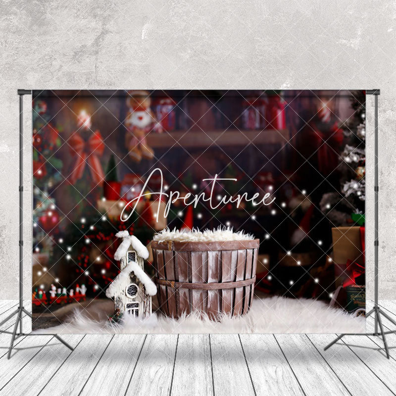 Aperturee - Aperturee Blurry Snowy Barrel Christmas Vibe Photo Backdrop