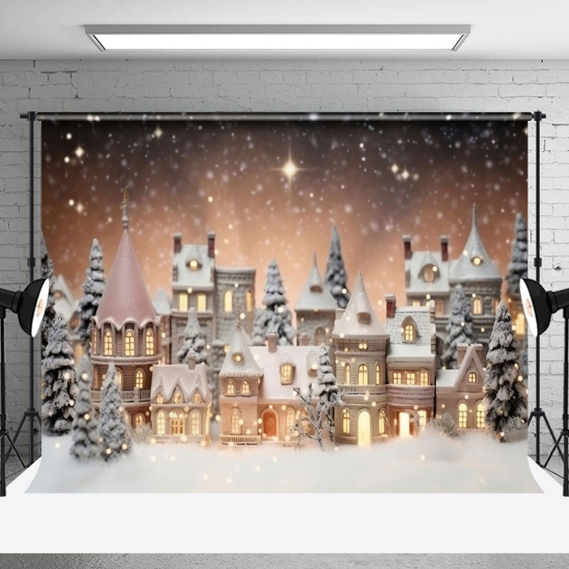 Aperturee - Aperturee Blurry Snowy Town Light Glitter Christmas Backdrop