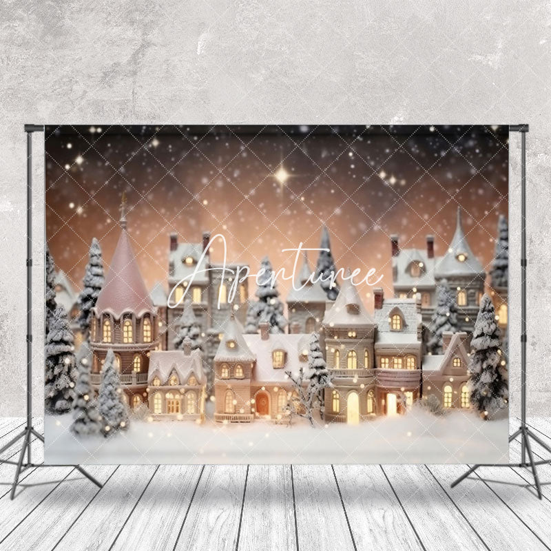 Aperturee - Aperturee Blurry Snowy Town Light Glitter Christmas Backdrop