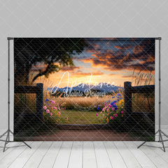 Aperturee - Aperturee Blurry Sunset Sky Floral Trees Natural Scene Backdrop