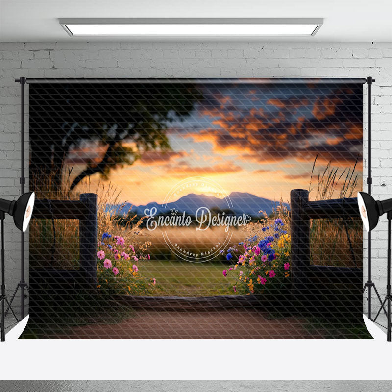 Aperturee - Aperturee Blurry Sunset Sky Floral Trees Natural Scene Backdrop