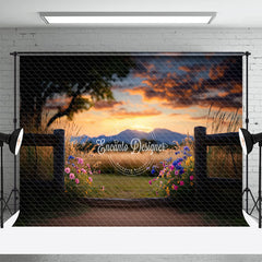 Aperturee - Aperturee Blurry Sunset Sky Floral Trees Natural Scene Backdrop