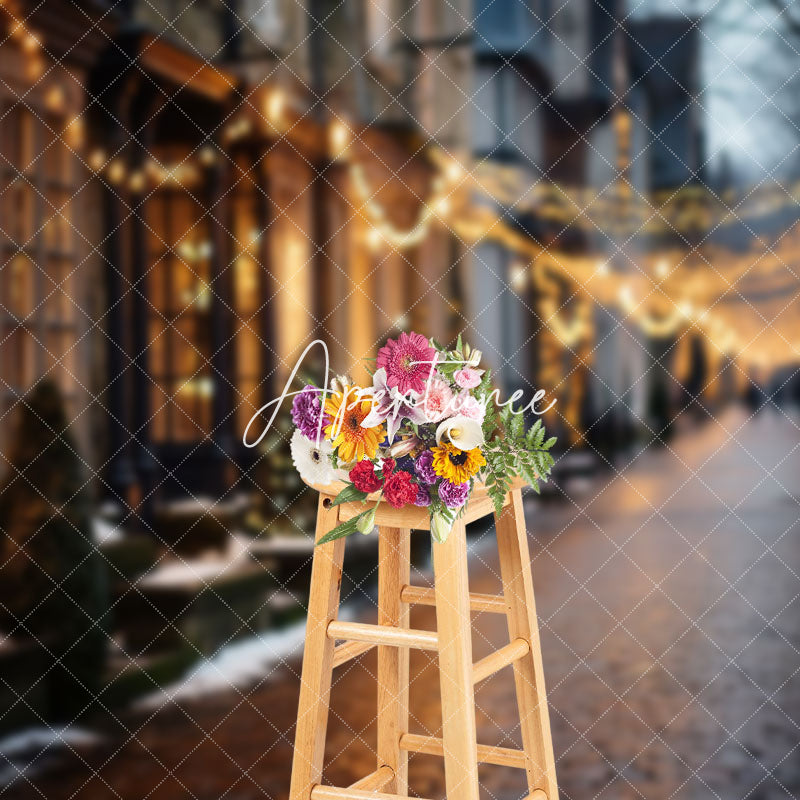 Aperturee - Aperturee Blurry Winter Festive Town Street Christmas Backdrop