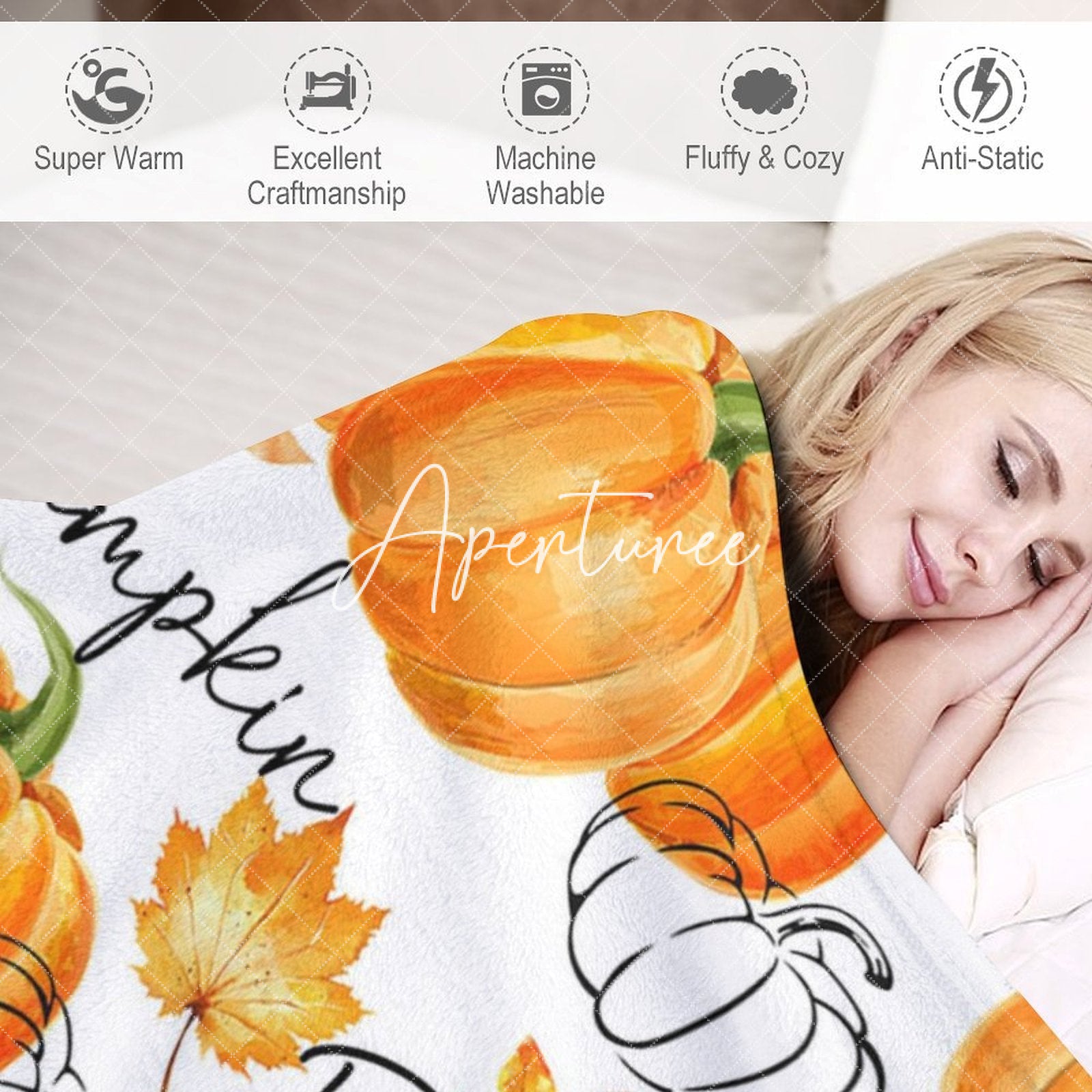 Aperturee - Aperturee Boho Autumn Pumpkin Custom Name Soft Warm Blanket