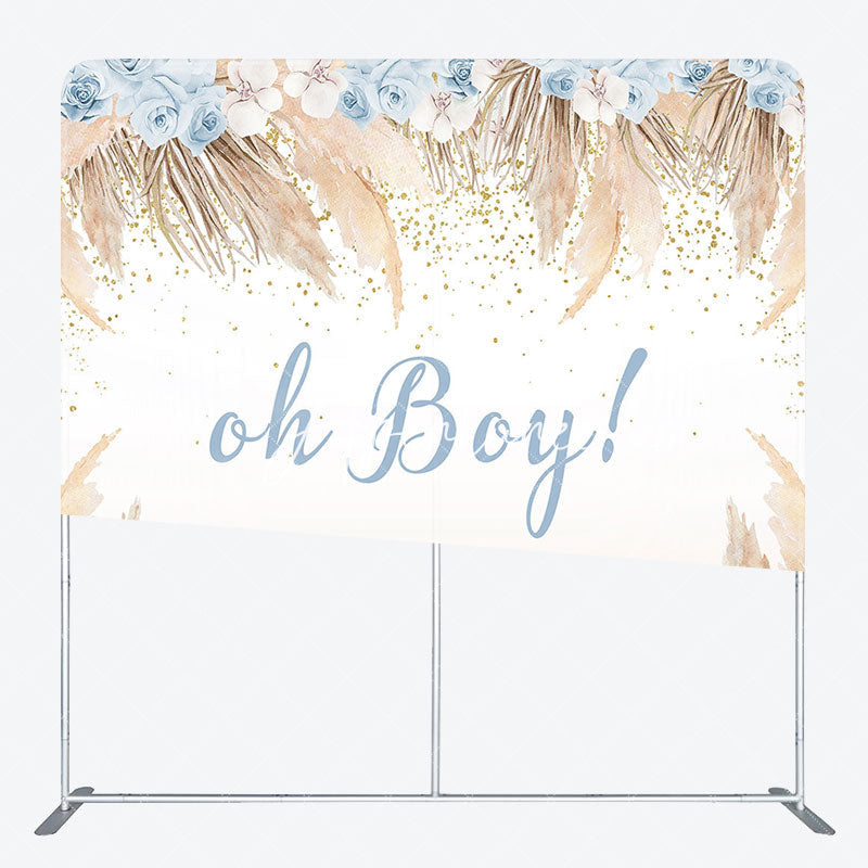 Aperturee - Aperturee Boho Beige Feather Floral Baby Shower Square Backdrop