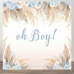 Aperturee - Aperturee Boho Beige Feather Floral Baby Shower Square Backdrop