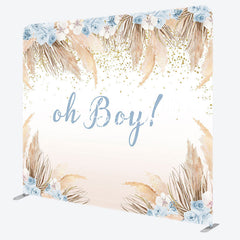 Aperturee - Aperturee Boho Beige Feather Floral Baby Shower Square Backdrop