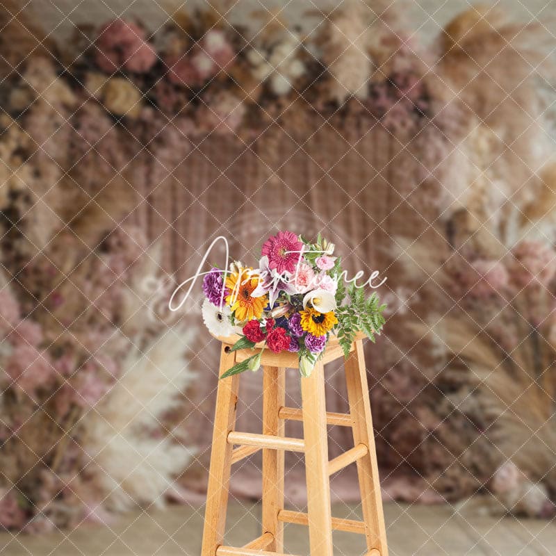 Aperturee - Aperturee Boho Colorful Floral Pink Curtain Wedding Backdrop