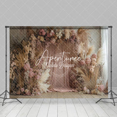 Aperturee - Aperturee Boho Colorful Floral Pink Curtain Wedding Backdrop