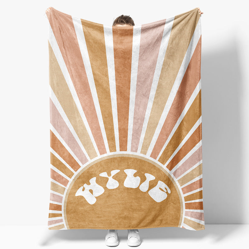 Aperturee - Aperturee Boho Colorful Rainbow Sunlight Custom Name Blanket