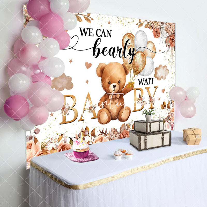 Aperturee - Aperturee Boho Floral Balloon Bearly Wait Baby Shower Backdrop