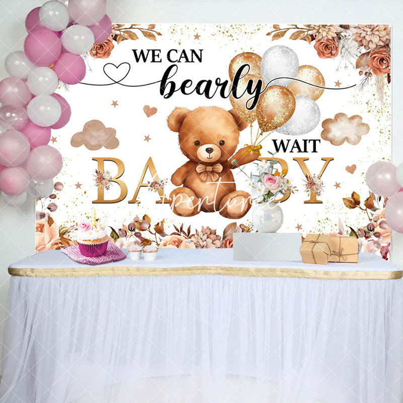 Aperturee - Aperturee Boho Floral Balloon Bearly Wait Baby Shower Backdrop