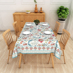 Aperturee - Aperturee Boho Floral Blue Blooming Rectangle Tablecloth