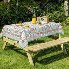 Aperturee - Aperturee Boho Floral Blue Blooming Rectangle Tablecloth