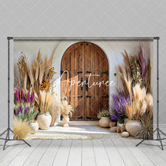 Aperturee - Aperturee Boho Floral Vase Retro Brown Door Wedding Backdrop