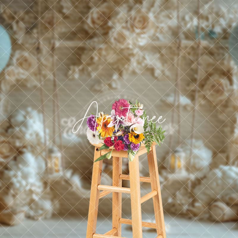 Aperturee - Aperturee Boho Flower Carving Wall Bear Swing Cake Smash Backdrop