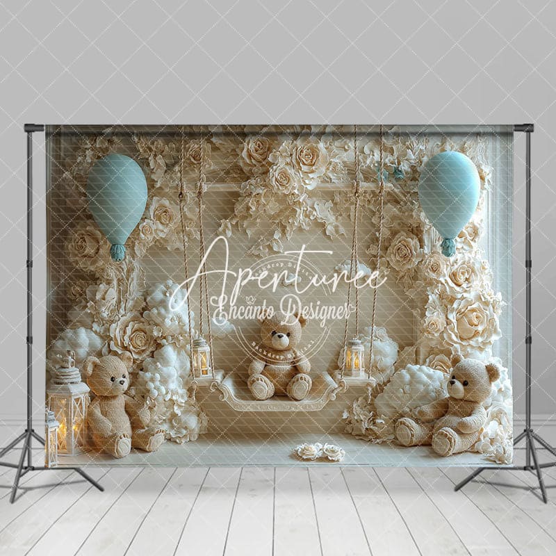 Aperturee - Aperturee Boho Flower Carving Wall Bear Swing Cake Smash Backdrop