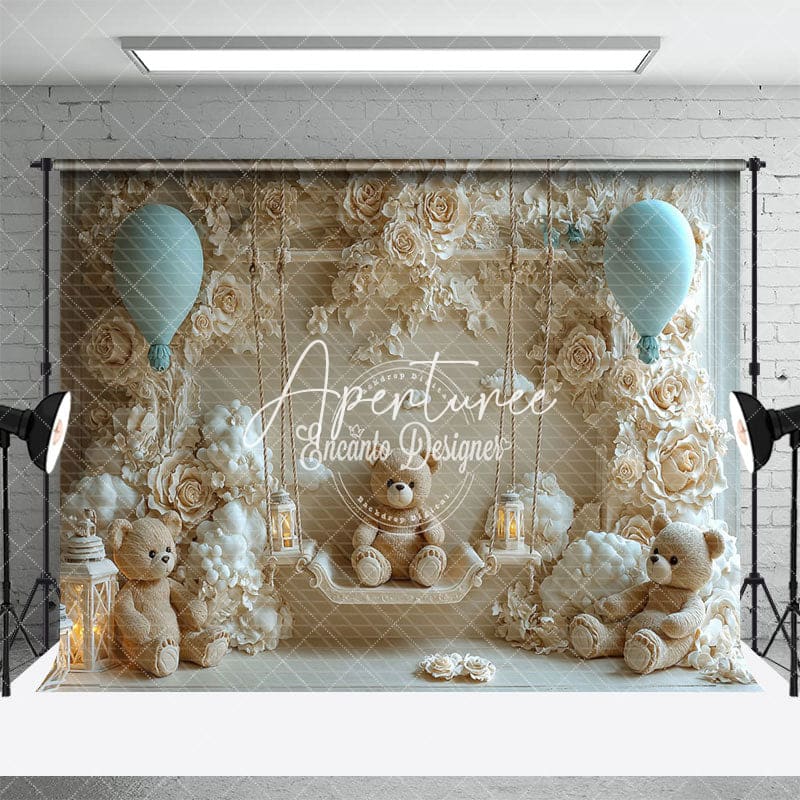 Aperturee - Aperturee Boho Flower Carving Wall Bear Swing Cake Smash Backdrop