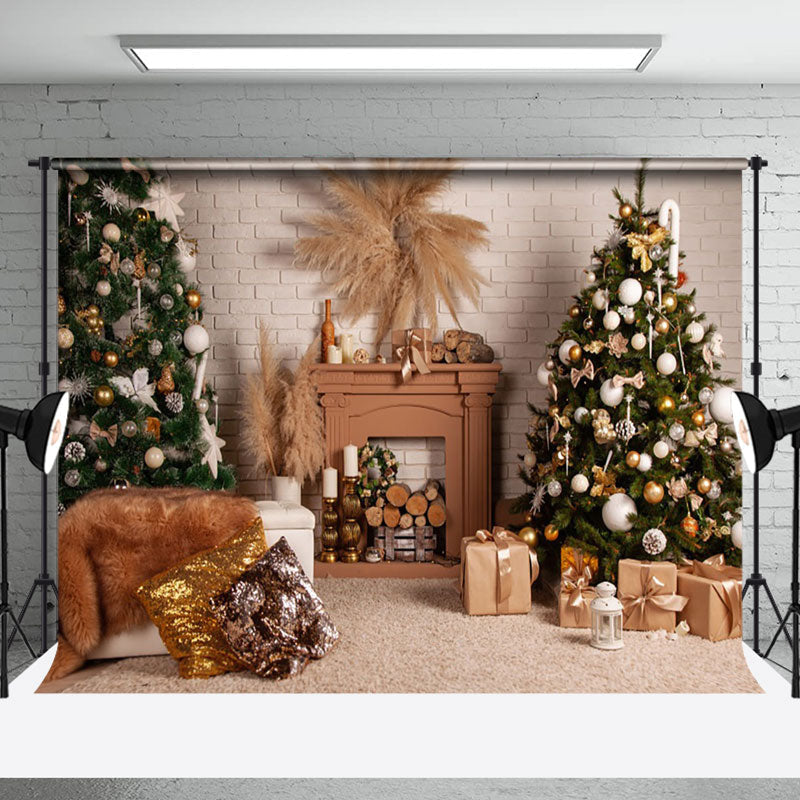 Aperturee - Aperturee Boho Leather Wreath Brick Wall Christmas Backdrop