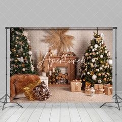 Aperturee - Aperturee Boho Leather Wreath Brick Wall Christmas Backdrop