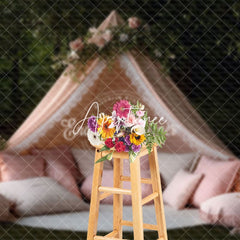 Aperturee - Aperturee Boho Pink Tent Forest Photography Backdrop For Studio