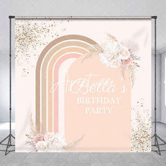 Aperturee - Aperturee Boho Rainbow Arch Floral Custom Name Birthday Backdrop