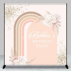 Aperturee - Aperturee Boho Rainbow Arch Floral Custom Name Birthday Backdrop