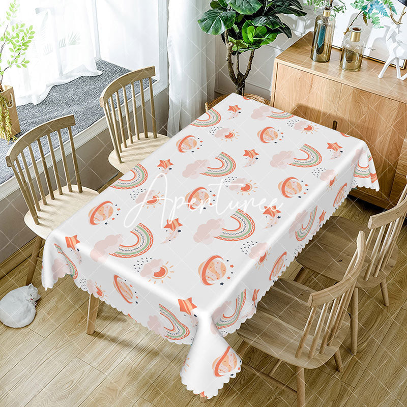 Aperturee - Aperturee Boho Rainbow Cartoon Party Rectangle Tablecloth