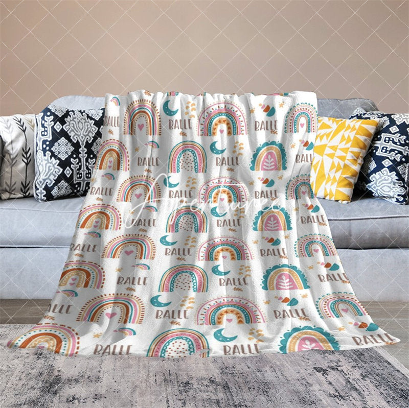 Aperturee - Aperturee Boho Rainbow Cutsom Name Blanket for Girl