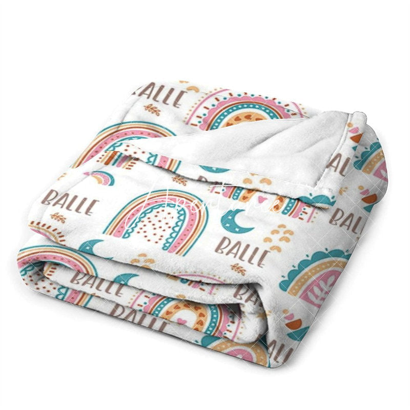 Aperturee - Aperturee Boho Rainbow Cutsom Name Blanket for Girl