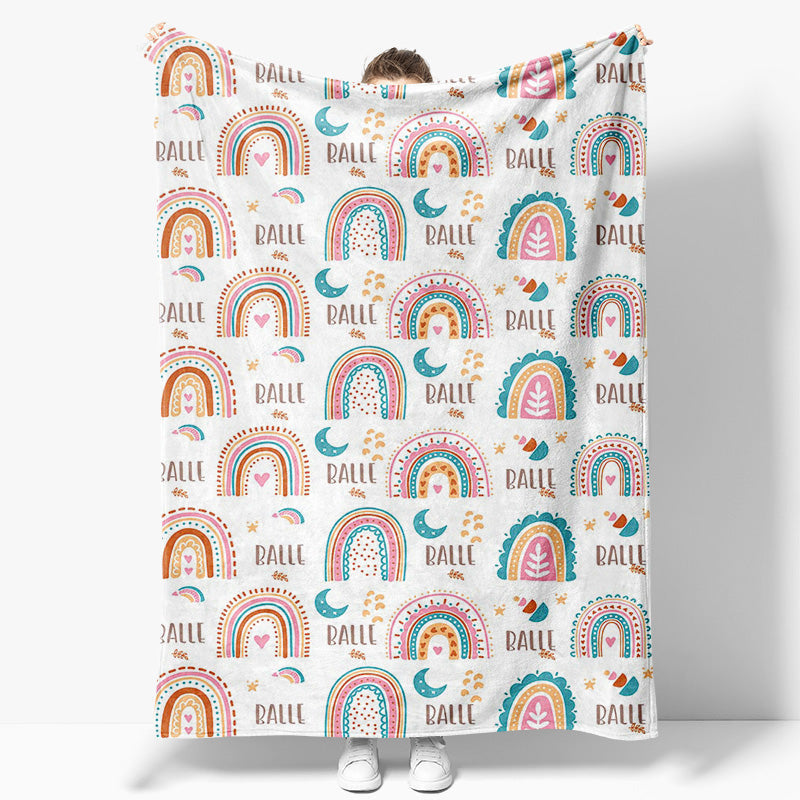 Aperturee - Aperturee Boho Rainbow Cutsom Name Blanket for Girl