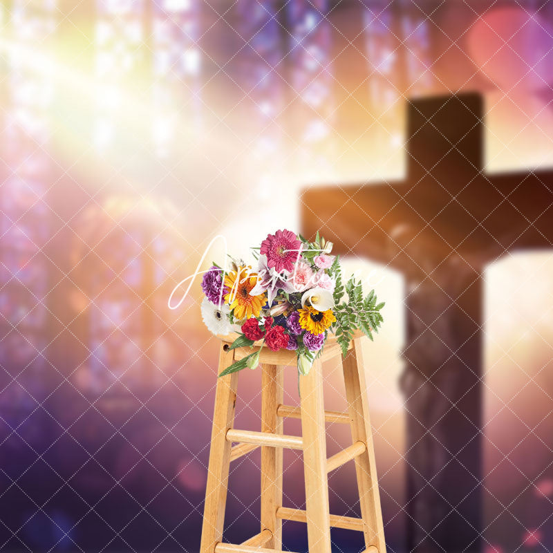 Aperturee - Aperturee Boho Sunlight Brown Cross Easter Photo Backdrop