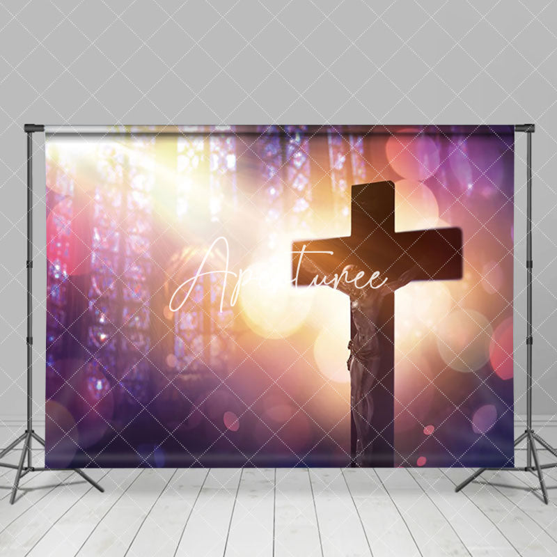 Aperturee - Aperturee Boho Sunlight Brown Cross Easter Photo Backdrop