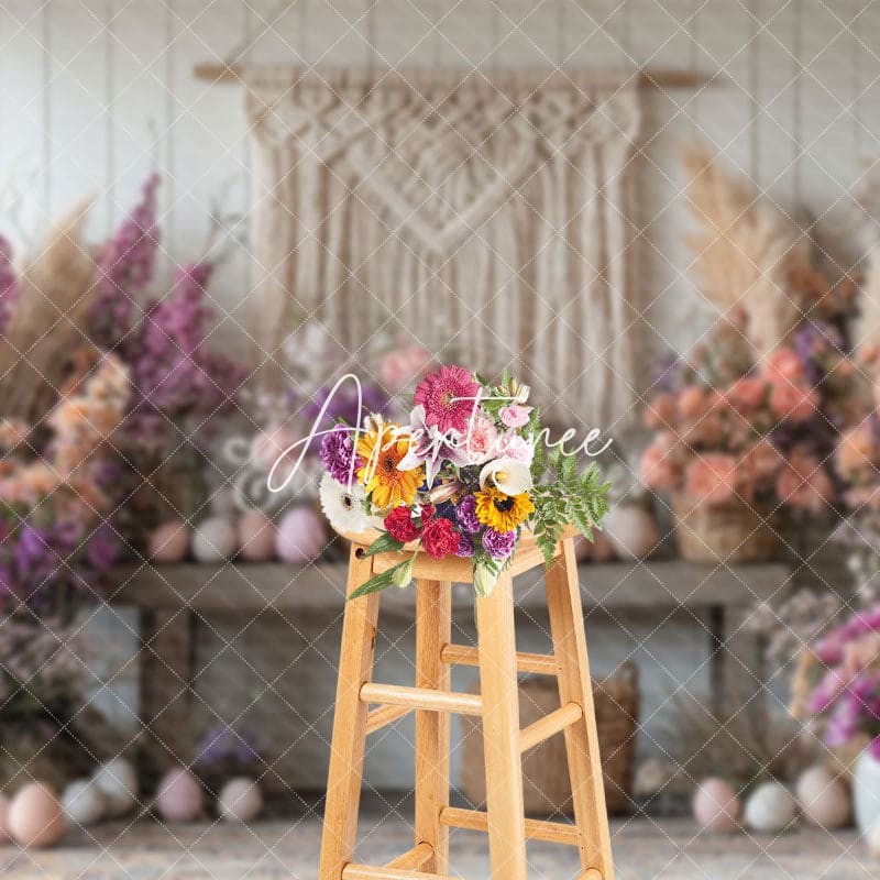 Aperturee - Aperturee Boho Tassel Easter Eggs Floral Spring Backdrop