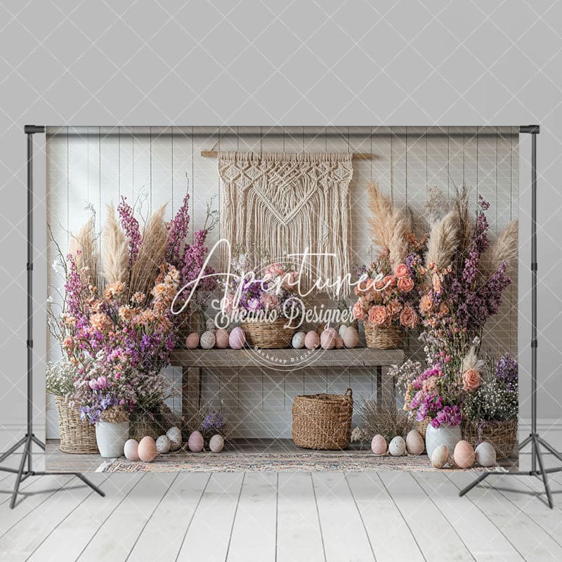 Aperturee - Aperturee Boho Tassel Easter Eggs Floral Spring Backdrop